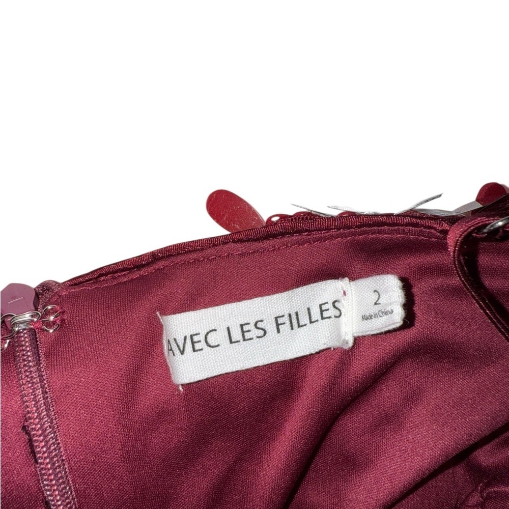 Avec Les Filles Sequin Square Neck Midi Burgundy Dress Size 2 - Picture 5 of 6